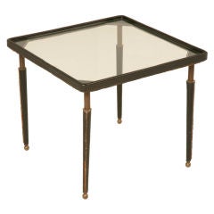 Original Jacques Adnet Leather & Glass Side Table