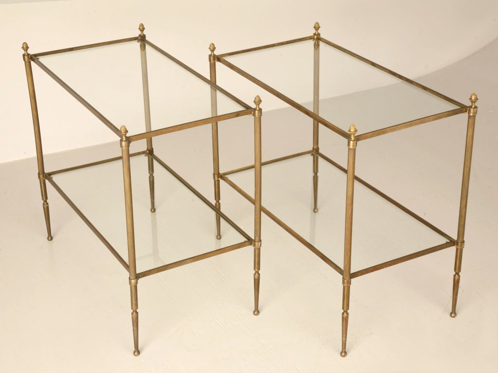Awesome Pr. of Vintage French Forties Brass 2 Tier End Tables