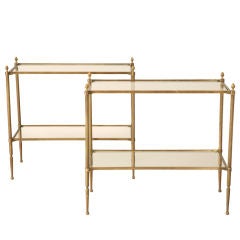 Awesome Pr. of Vintage French Forties Brass 2 Tier End Tables