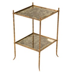 Vintage French Bronze Bagues Faux Bamboo Two Tiered Side Table