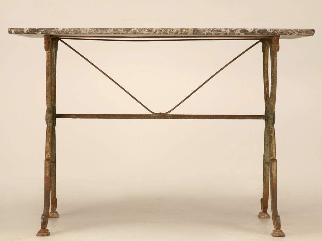 Authentic Original Antique French Iron Bistro Table w/Marble Top