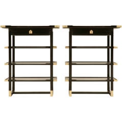 Pair of Vintage French Ebonized Campaign Tables w/Brass Trim