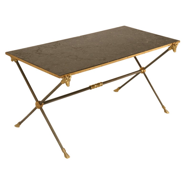 Maison Jansen Neoclassical Coffee Table w/Bronze Rams 
Hooves