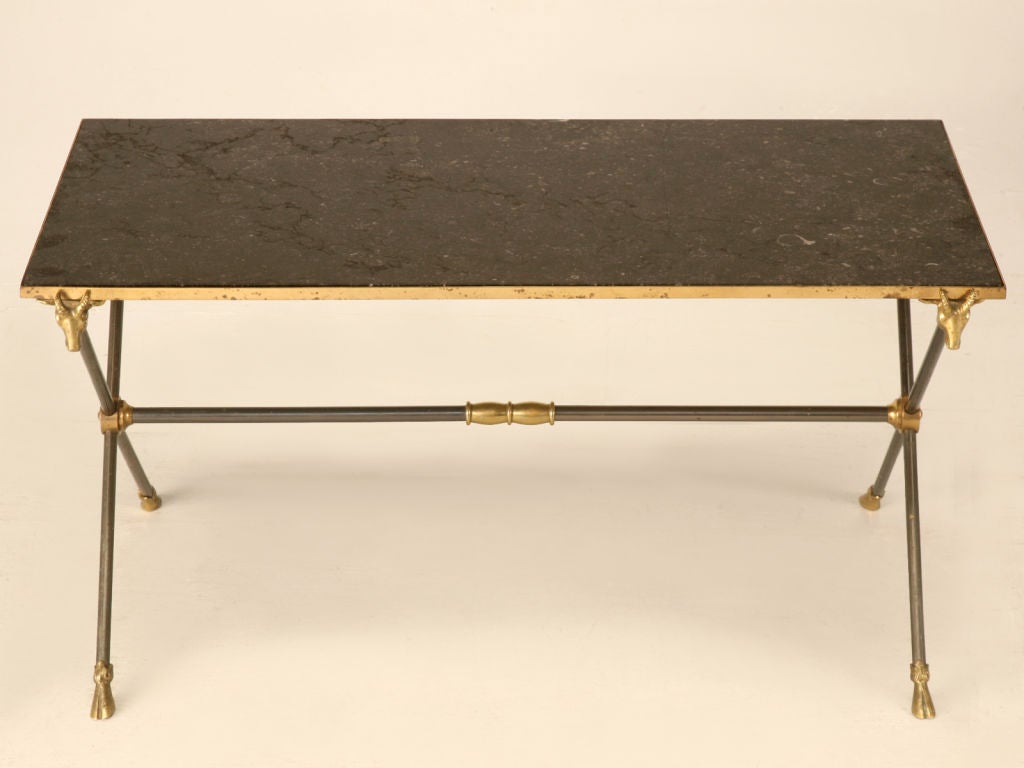 Maison Jansen Neoclassical Coffee Table w/Bronze Rams & Hooves