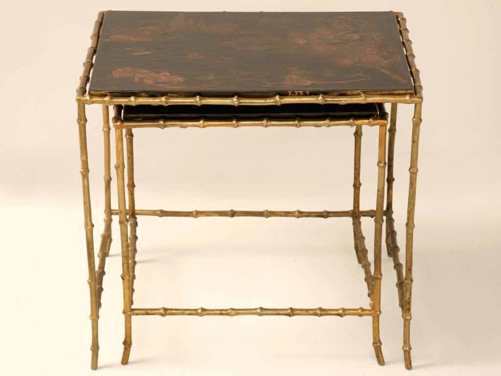 Exquisite Vintage French Bagues Nesting Tables w/Chinoiserie Top 7