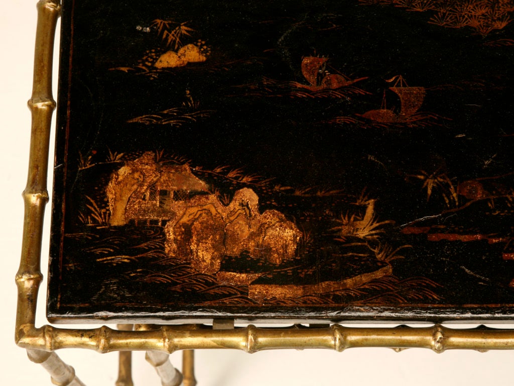 Exquisite Vintage French Bagues Nesting Tables w/Chinoiserie Top 2