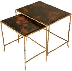 Exquisite Vintage French Bagues Nesting Tables w/Chinoiserie Top