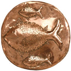 Vintage Old Copper Fish Decorated Food or Terrine Mold with Zinc Lining
