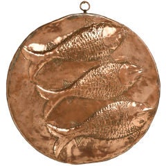 Vintage Old Copper Fish Decorated Food or Terrine Mold with Zinc Lining