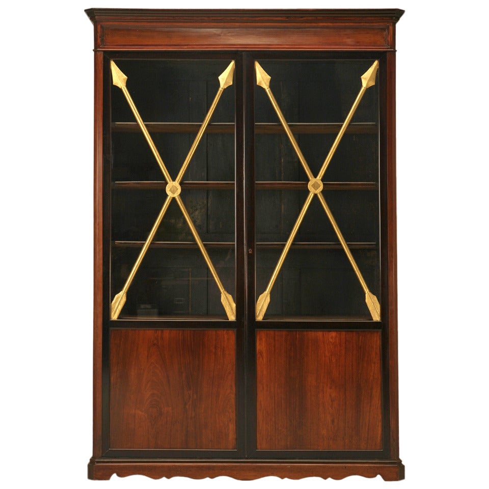 Antique French Directoire Glazed Cabinet with Crossed Water-Gilded Arrows For Sale