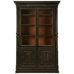 Restored Ebonized Antique French Henri II Bookcase/Cabinet w/Glazed Doors
