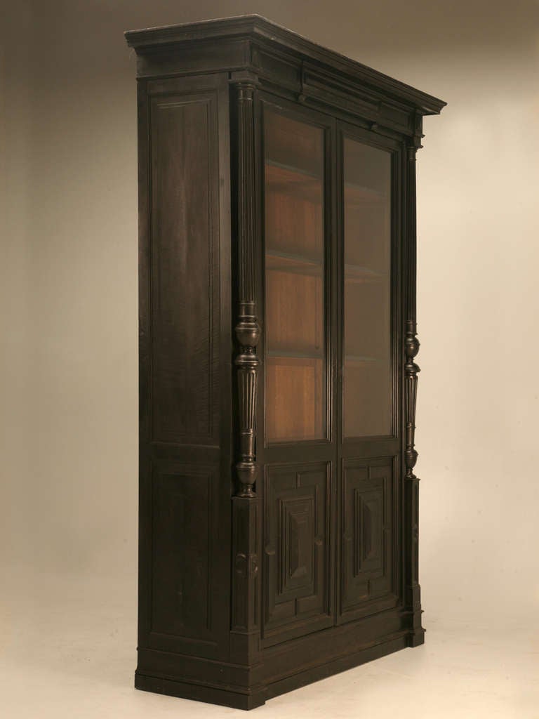 Restored Ebonized Antique French Henri II Bookcase/Cabinet w/Glazed Doors