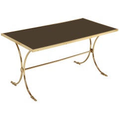 French Solid Brass and Black Coffee Table