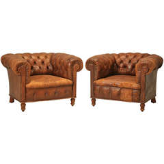 Classic Pair of All-Original Chesterfield Leather Chairs, circa 1900
