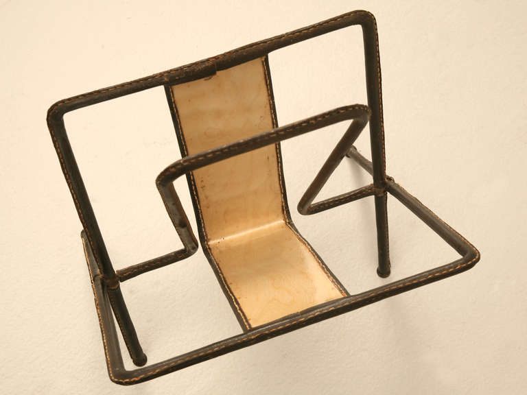 Jacque Adnet Leather Magazine Rack In Good Condition In Chicago, IL