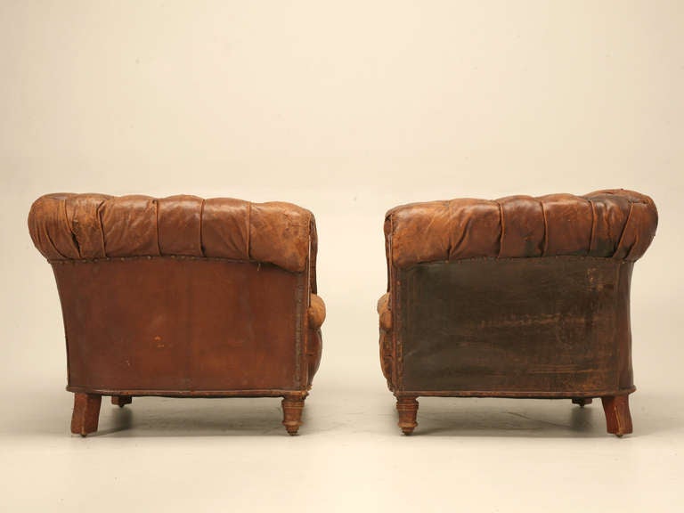 Classic Pair of All-Original Chesterfield Leather Chairs, circa 1900 4