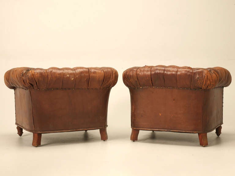 Classic Pair of All-Original Chesterfield Leather Chairs, circa 1900 5