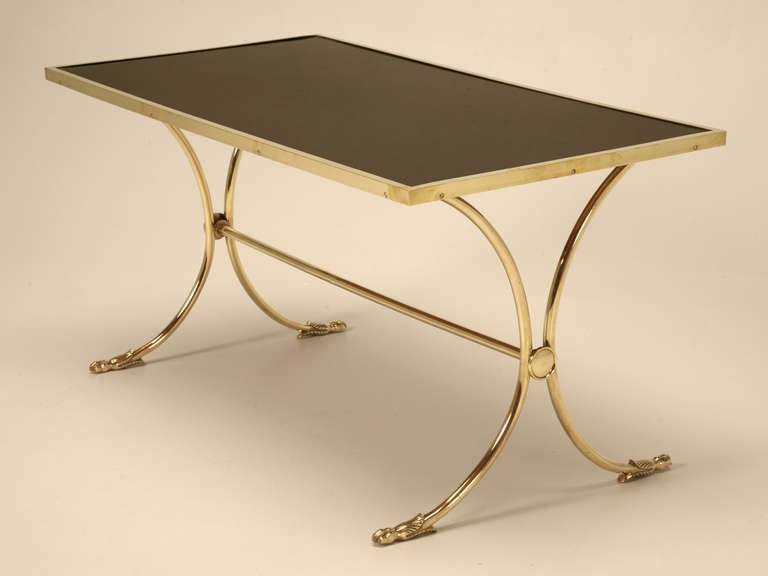 French Solid Brass and Black Coffee Table 3