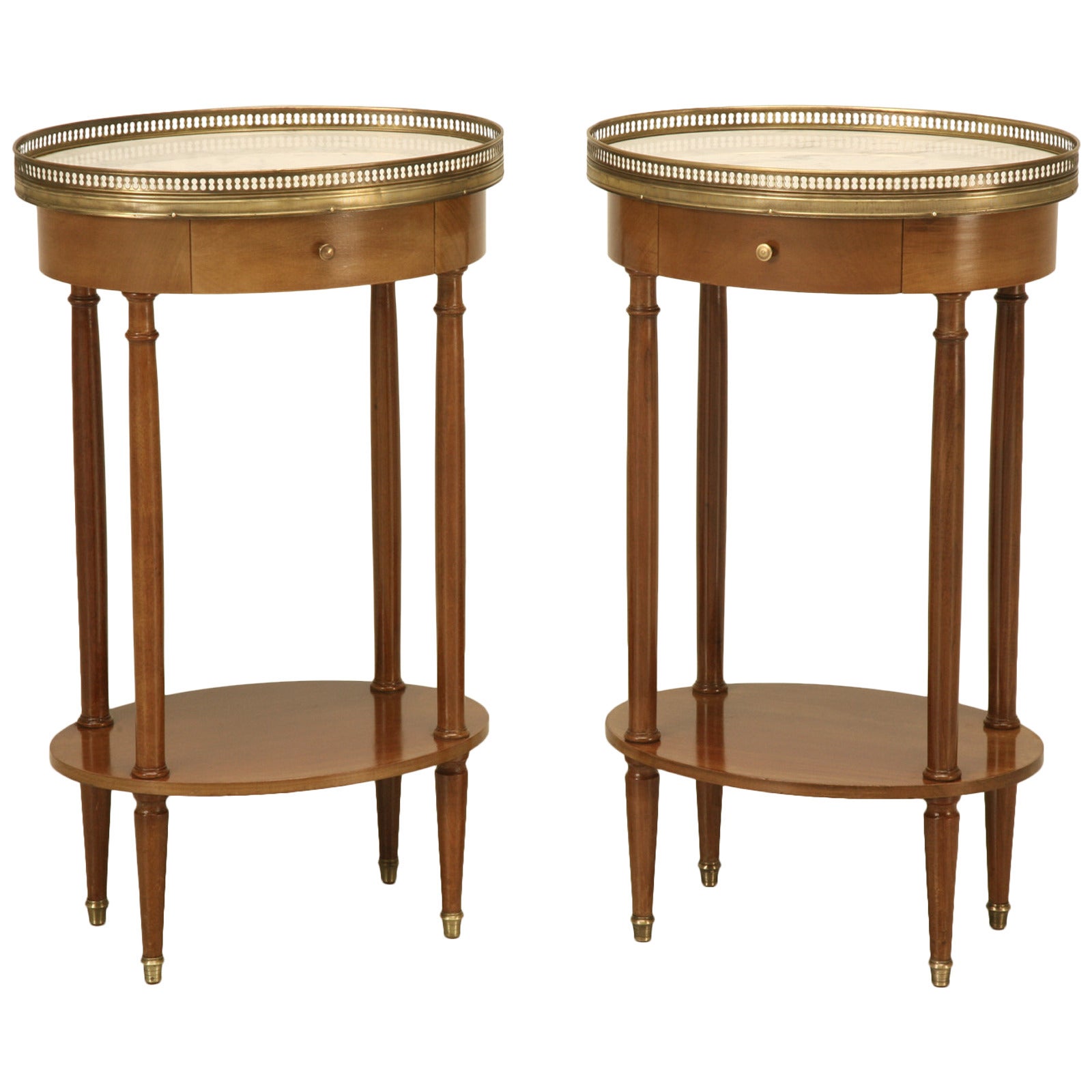 Louis XVI Style End Tables or Night Stands with Marble Tops