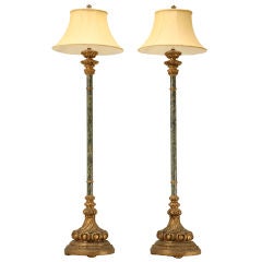 Pair of Striking Vintage Gilt 
Faux Marble Floor Lamps