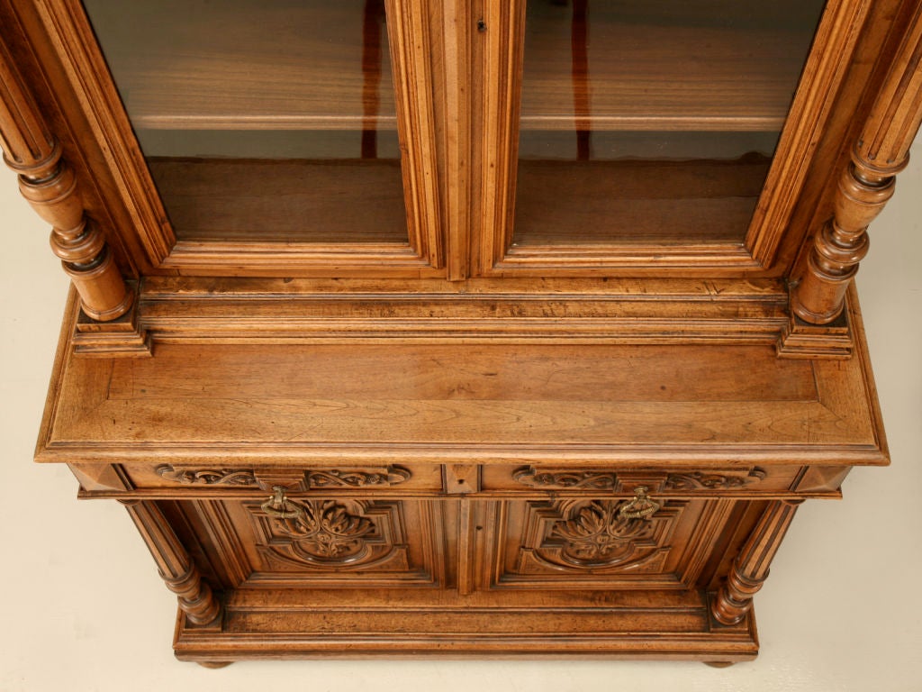 Unique Shallow Antique French Walnut Bibliotheque/China Cabinet 2