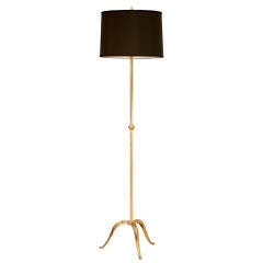 Vintage French Solid Brass 3 Legged Floor Lamp w/New Shade at 1stDibs