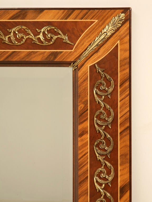 Giant Vintage Horizontal Mirror with Marquetry and Ormolu, Too. at