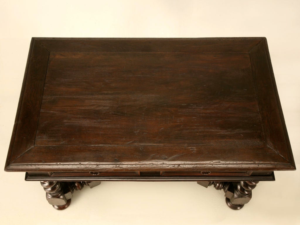 Louis XIII Antique French Solid Oak Medieval Style 2 Drawer Writing Table