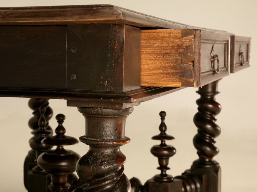19th Century Antique French Solid Oak Medieval Style 2 Drawer Writing Table