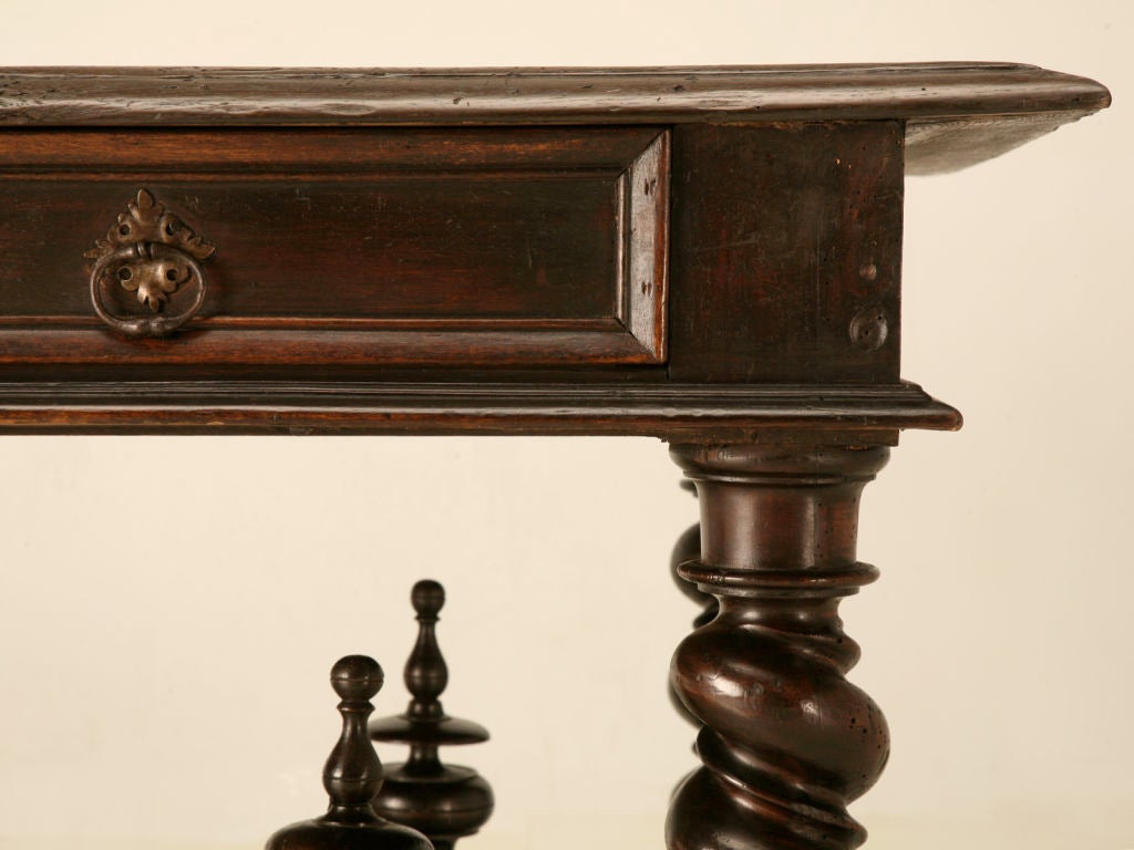 Antique French Solid Oak Medieval Style 2 Drawer Writing Table 1