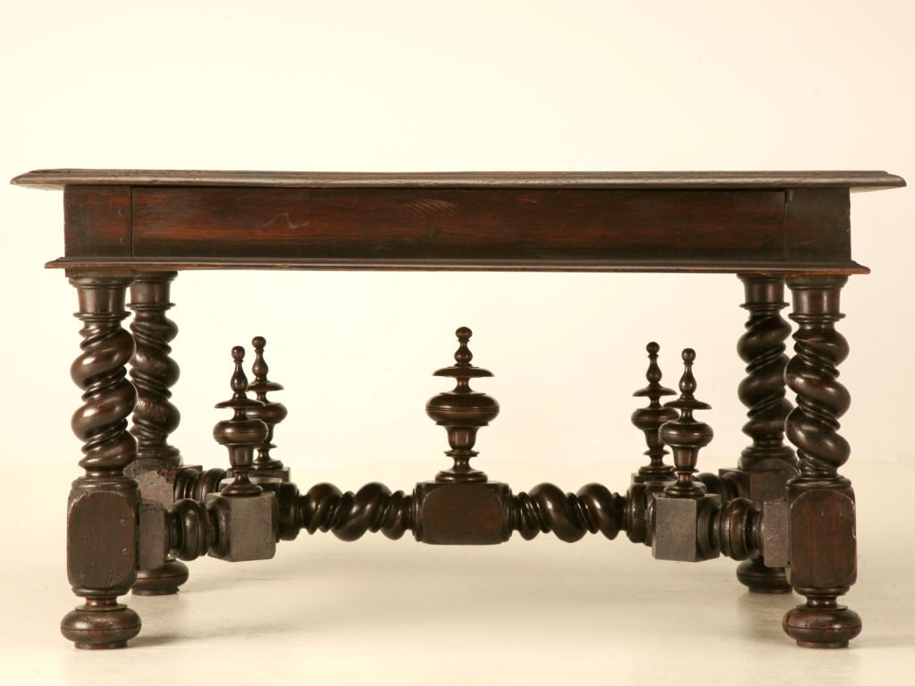 Antique French Solid Oak Medieval Style 2 Drawer Writing Table 5