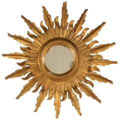 Unique Vintage Italian Carved & Gilded Sunburst Mirror