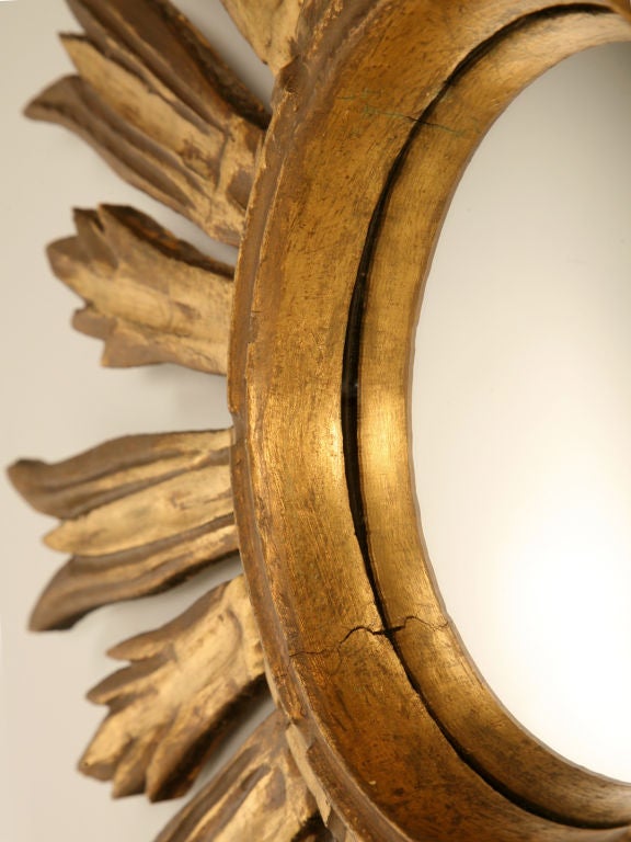Vintage Italian Carved & Gilded Sunburst Convex Mirror 6