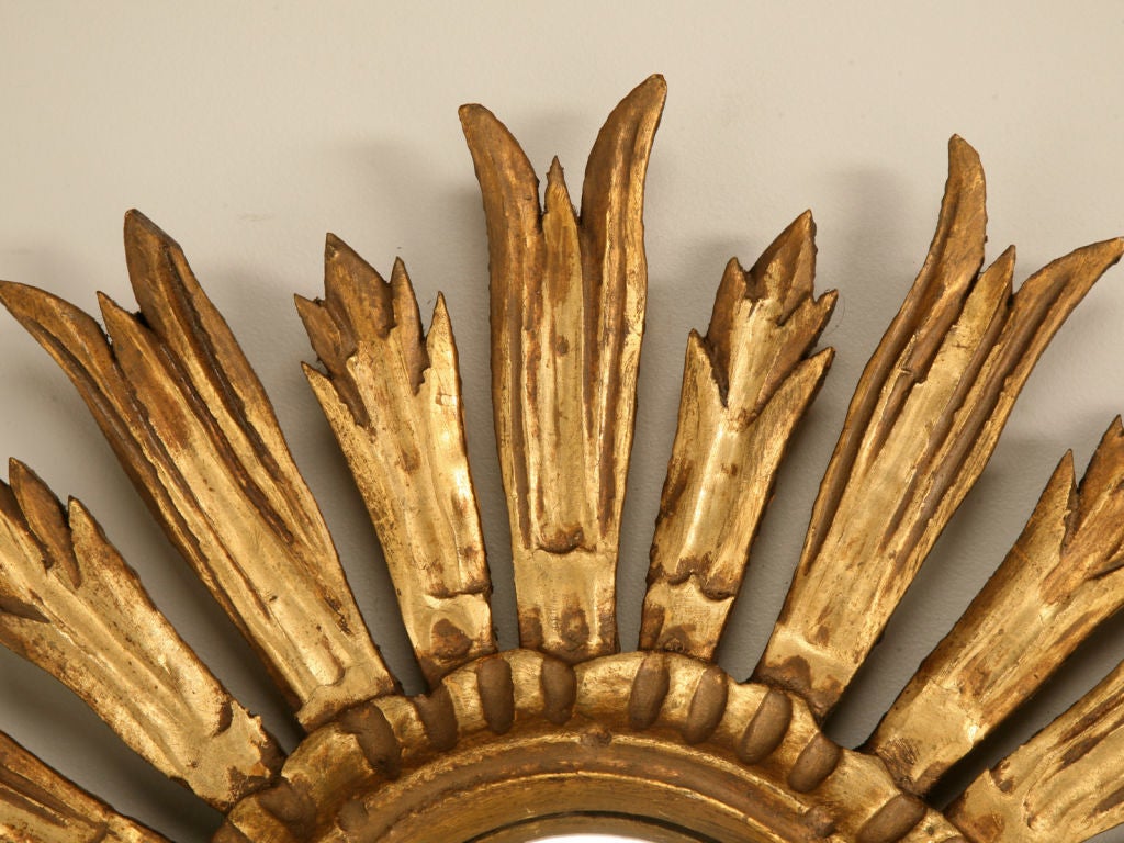Mid-20th Century Vintage Italian Carved & Gilded Sunburst Convex Mirror
