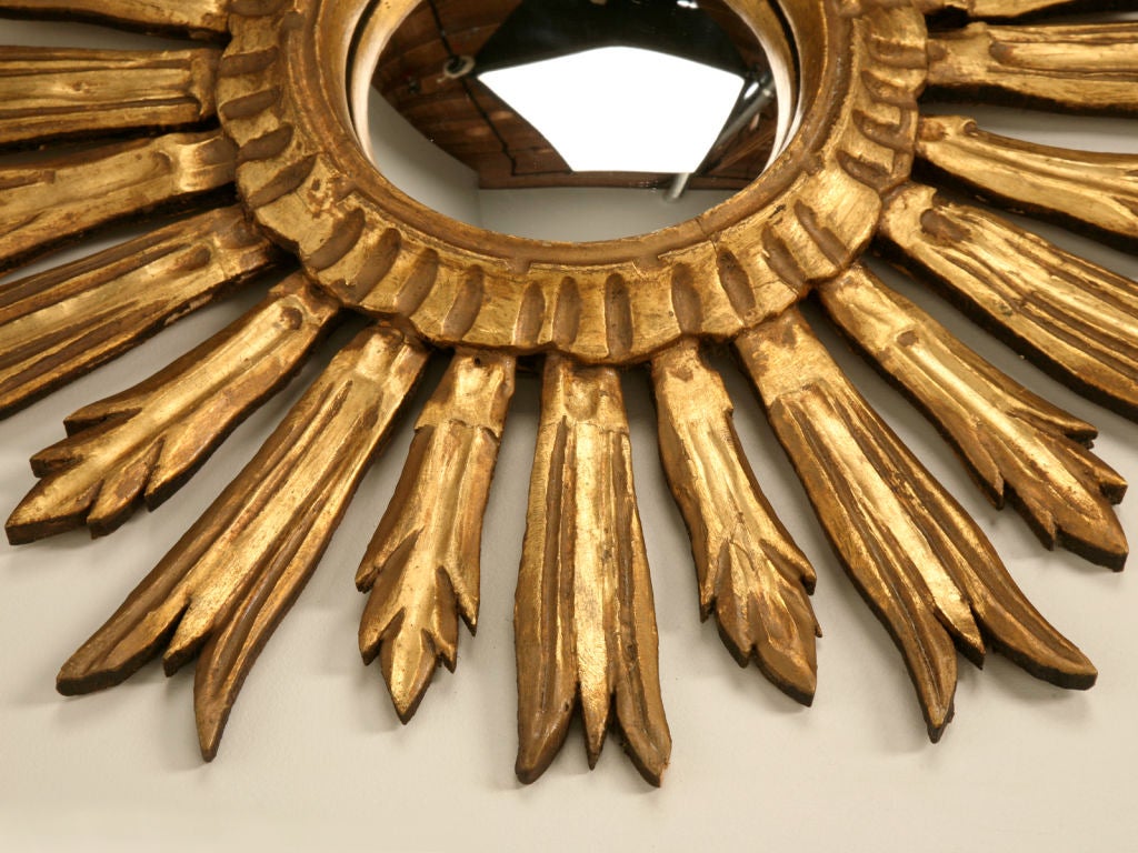 Vintage Italian Carved & Gilded Sunburst Convex Mirror 1
