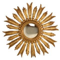 Vintage Italian Carved & Gilded Sunburst Convex Mirror