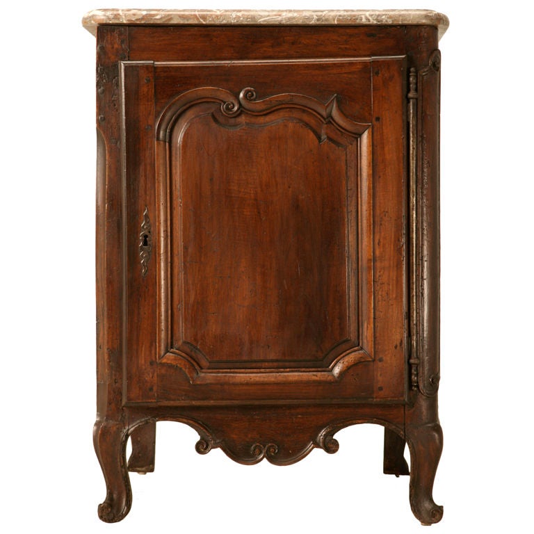 18th Century French Walnut Louis XV Cupboard with Original Marble Top For Sale