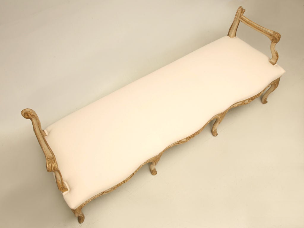 18th C. Antique Italian Painted & Gilded Bench, Settee or Recamier