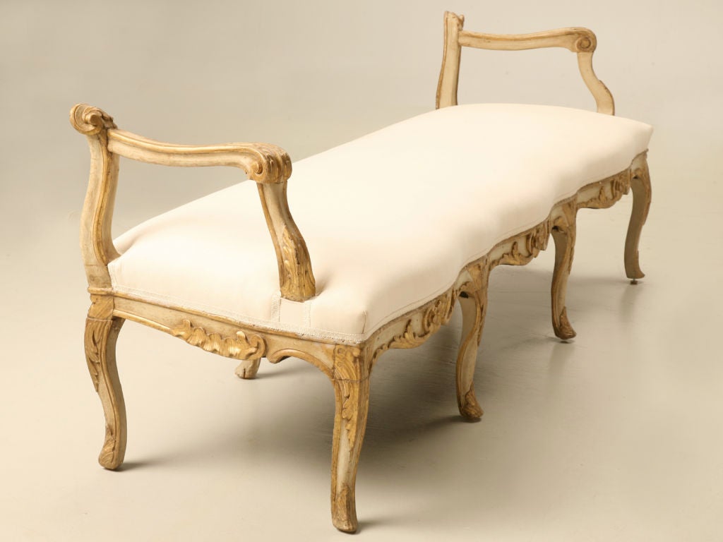 Louis XV 18th C. Antique Italian Painted & Gilded Bench, Settee or Recamier