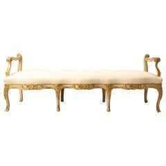 18th C. Antique Italian Painted & Gilded Bench, Settee or Recamier