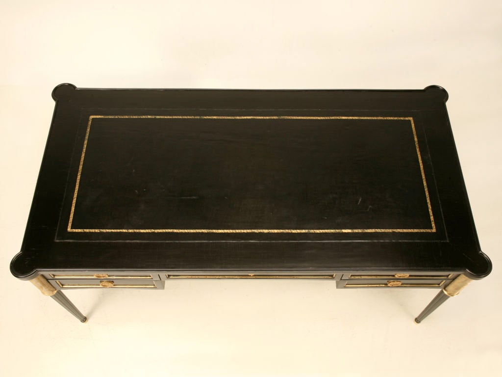 Ebonized French Louis XVI 5 Drawer Bureau Plat w/Tooled Leather