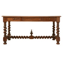 Gorgeous Antique French Figured Walnut 3 Drawer Writing Table