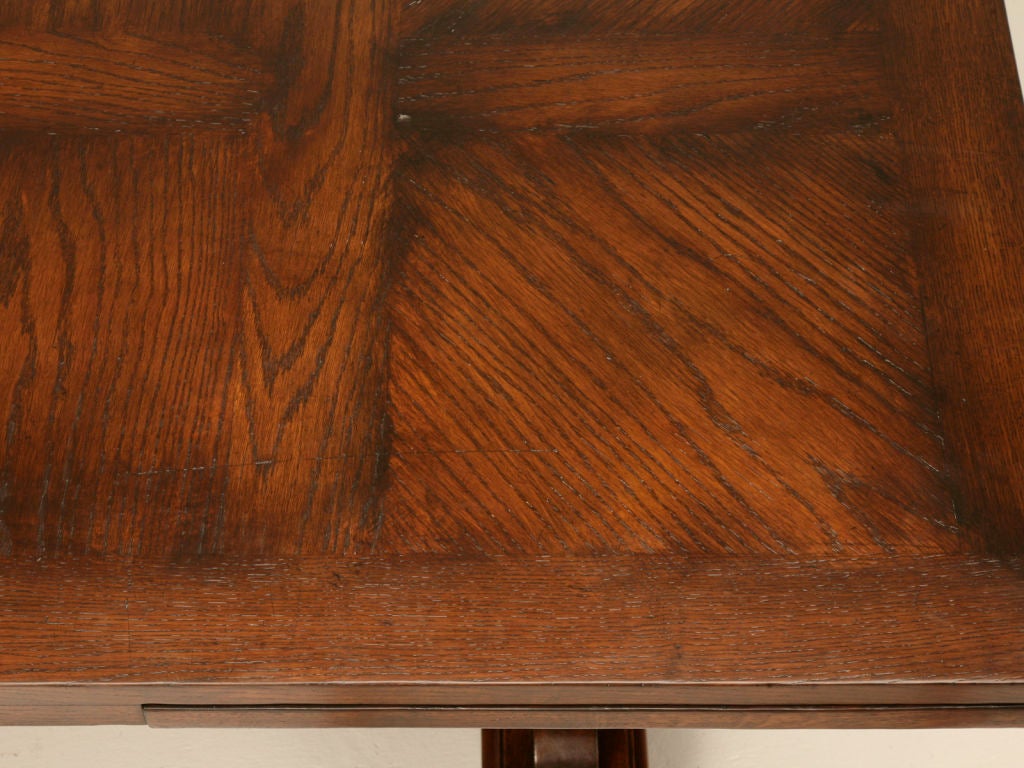 Vintage Continental Solid Oak Drawleaf Dining Table w/Great Base 1