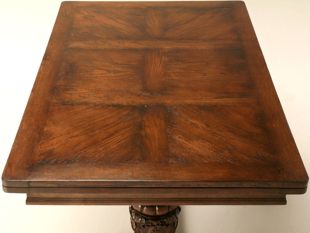 Vintage Continental Solid Oak Drawleaf Dining Table w/Great Base 2