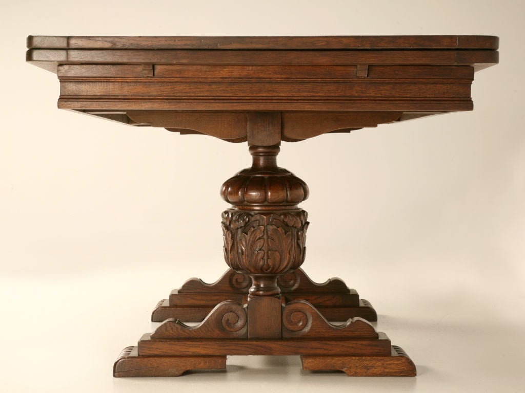 Vintage Continental Solid Oak Drawleaf Dining Table w/Great Base 3