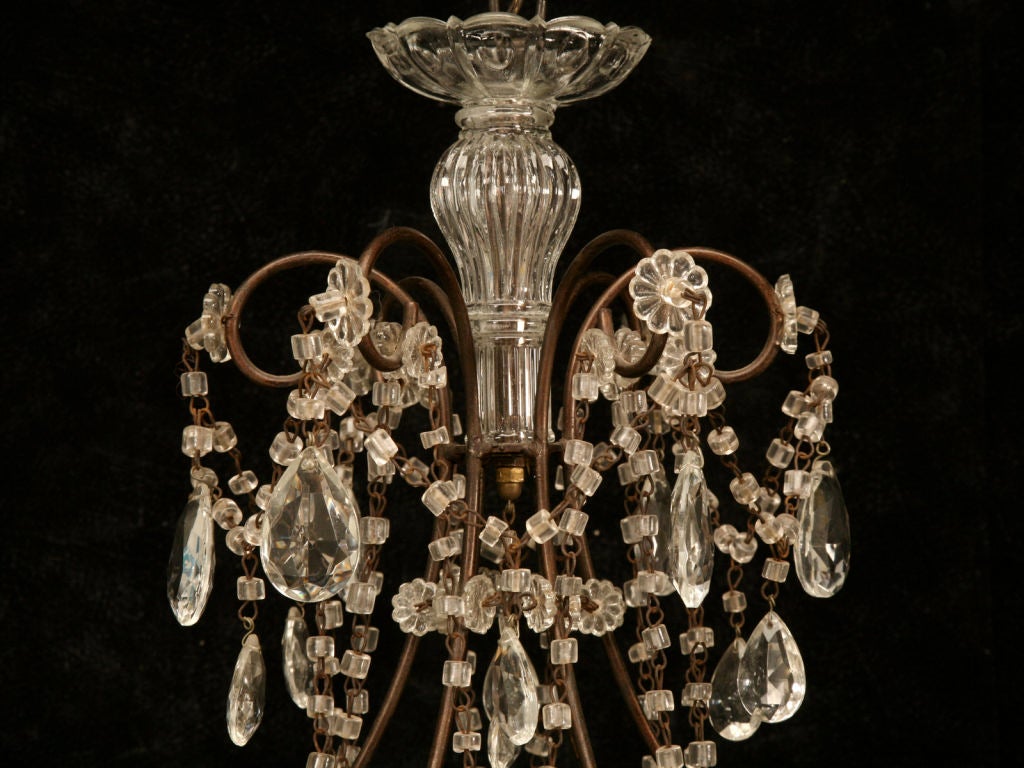 Opulent Vntg. Italian Gilt, Crystal & Beaded 6 Light Chandelier In Good Condition In Chicago, IL