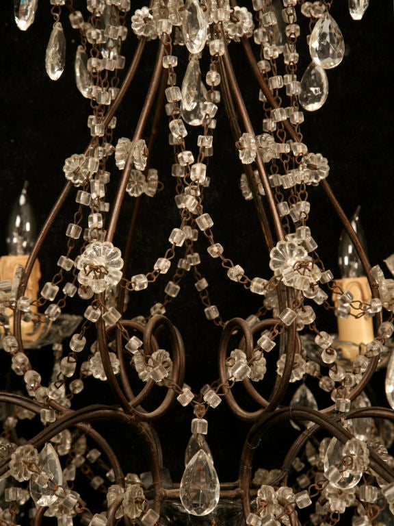 Mid-20th Century Opulent Vntg. Italian Gilt, Crystal & Beaded 6 Light Chandelier