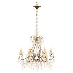 Opulent Vntg. Italian Gilt, Crystal & Beaded 6 Light Chandelier
