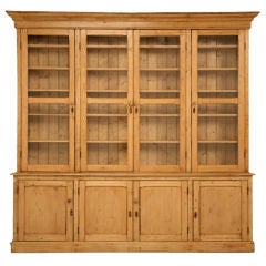 Original Unrestored Antique English Pine China Cabinet/Bookcase