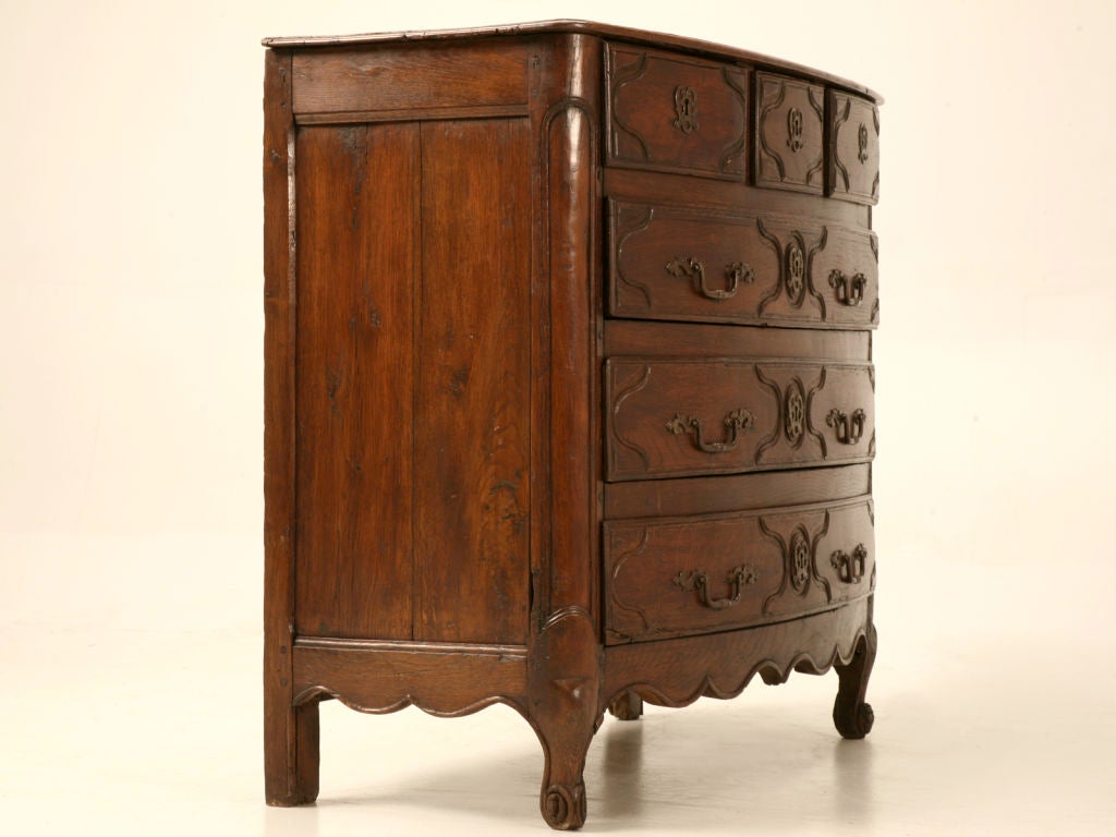 18th C. French Oak Bow-Fronted Louis XV 3 over 3 Commode
